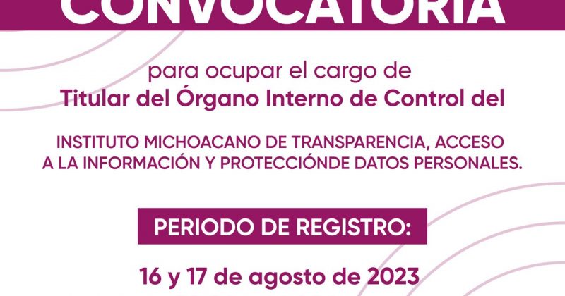 023/2023  IMAIP ABRE CONVOCATORIA PARA OCUPAR EL CARGO DE TITULAR DE SU ÓRGANO INTERNO DE CONTROL