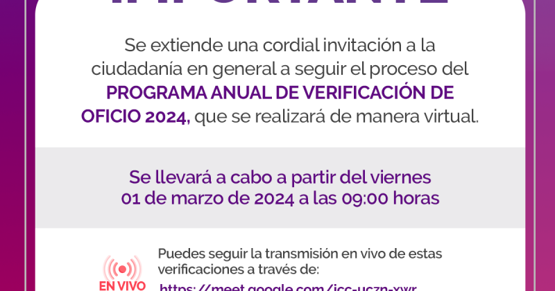 04/2024 Inicia el Programa Anual de Verificación de Oficio 2024 del IMAIP
